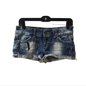 Blue Asphalt Patchwork Cuffed Jean Shorts